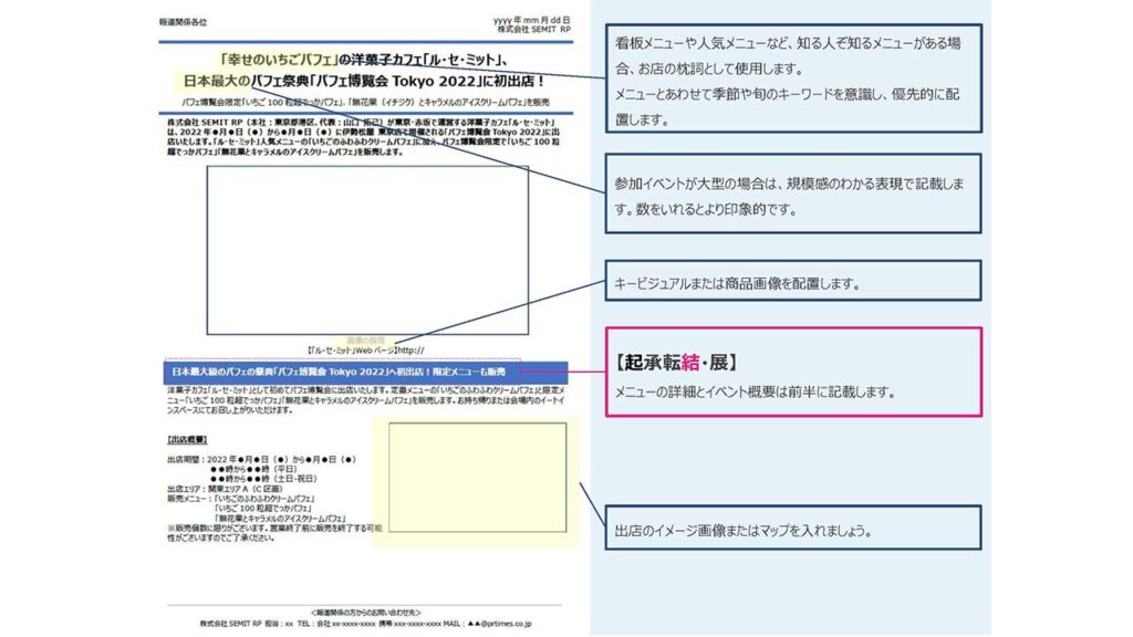 飲食業界イベントのプレスリリースの見本